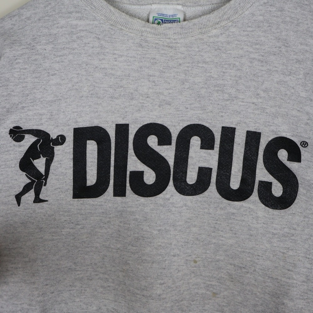 Vintage 90s Discus Athletic Big Logo Cropped Sweatshirt Gray 2XL Tall 26x27 - Picture 2 of 16